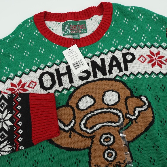Ugly Christmas Sweater Green Oh Snap Gingerbread Man XXL - NEW - Picture 1 of 6